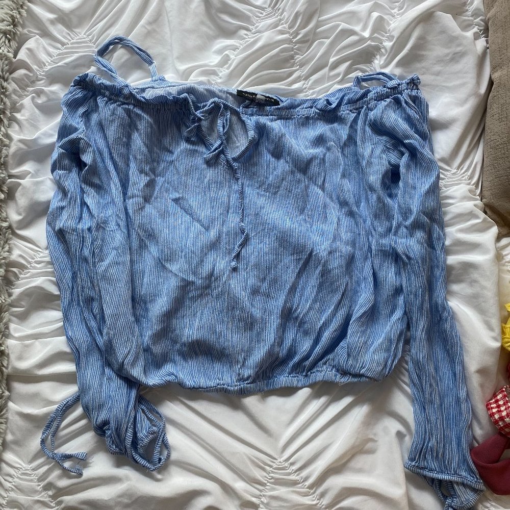 Off-The-Shoulder Long Sleeve Striped Top